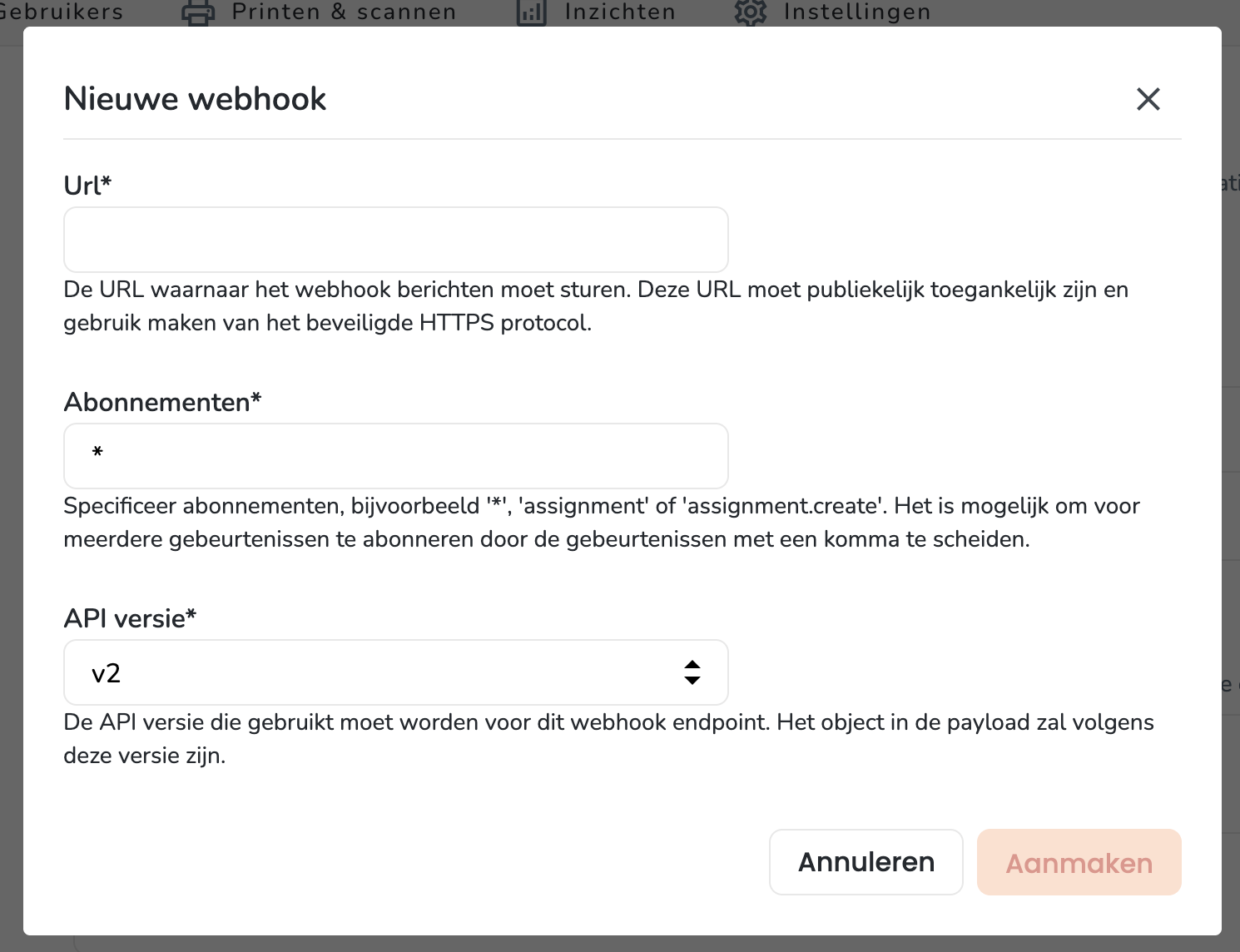 Nieuwe webhook