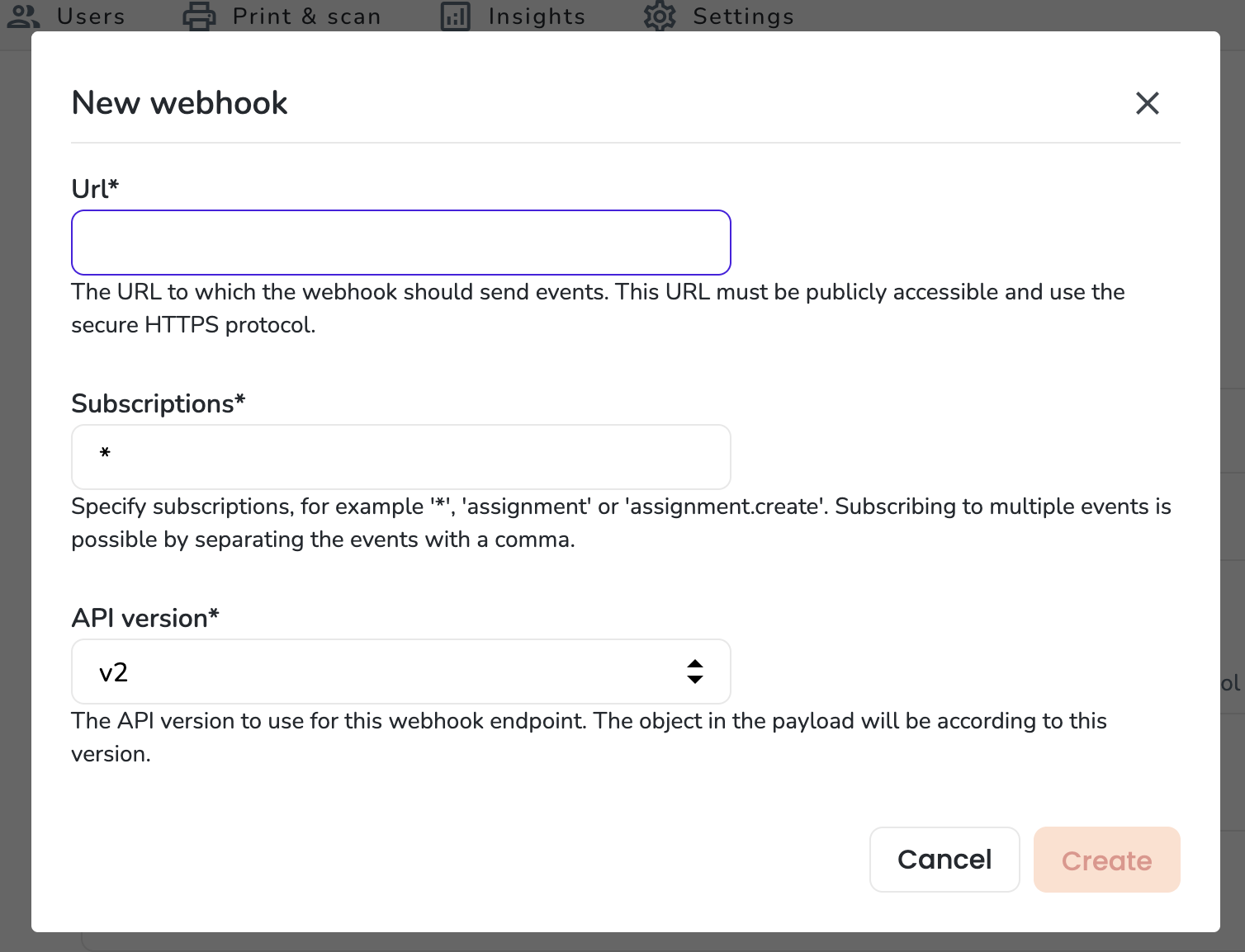 New webhook